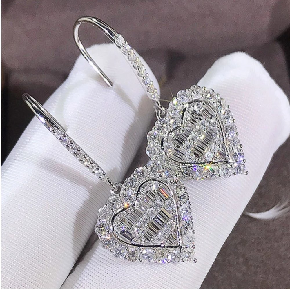 NEW Diamond Heart Drop Earrings - Picture 11 of 12